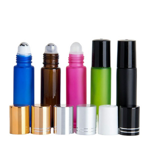 10ml Frosted Amber Pink Blue Green Black Glass Roll On Bottle Matte Glass Aluminum Lid Perfume Essential Oil Roller Ball Bottle