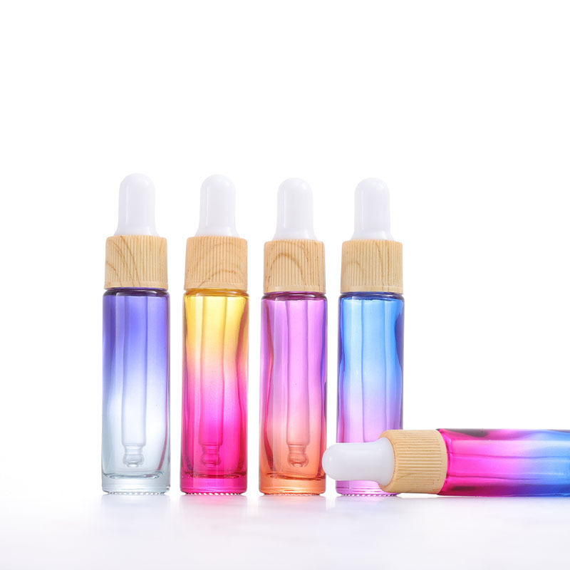 10ml Gradient Glass Dropper Bottle Small Essence Wooden Cap Glass Tube Gradient Translucent Serum Emulsion Dropper Bottle