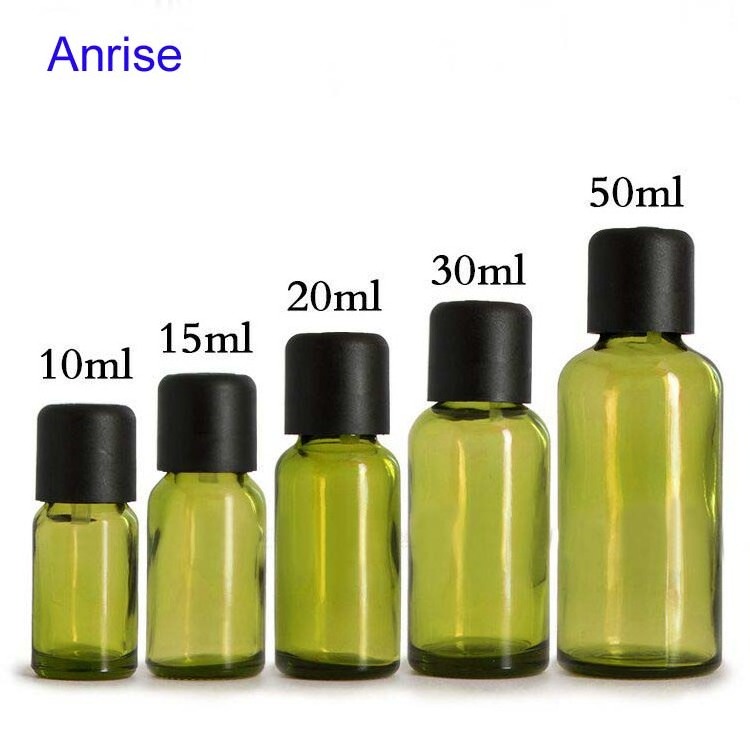 5ml 10ml 15ml 30ml 50ml Light Olive Green Glass Essential Oil Bottle Anointed Glass Bottle with Black Children-Proof Screw Cap