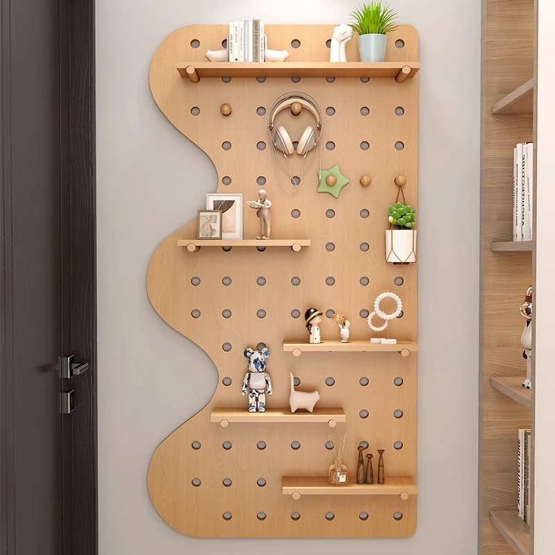 High quality household hook storage Pegboard Wall Shelves Wood Mounted Organizer