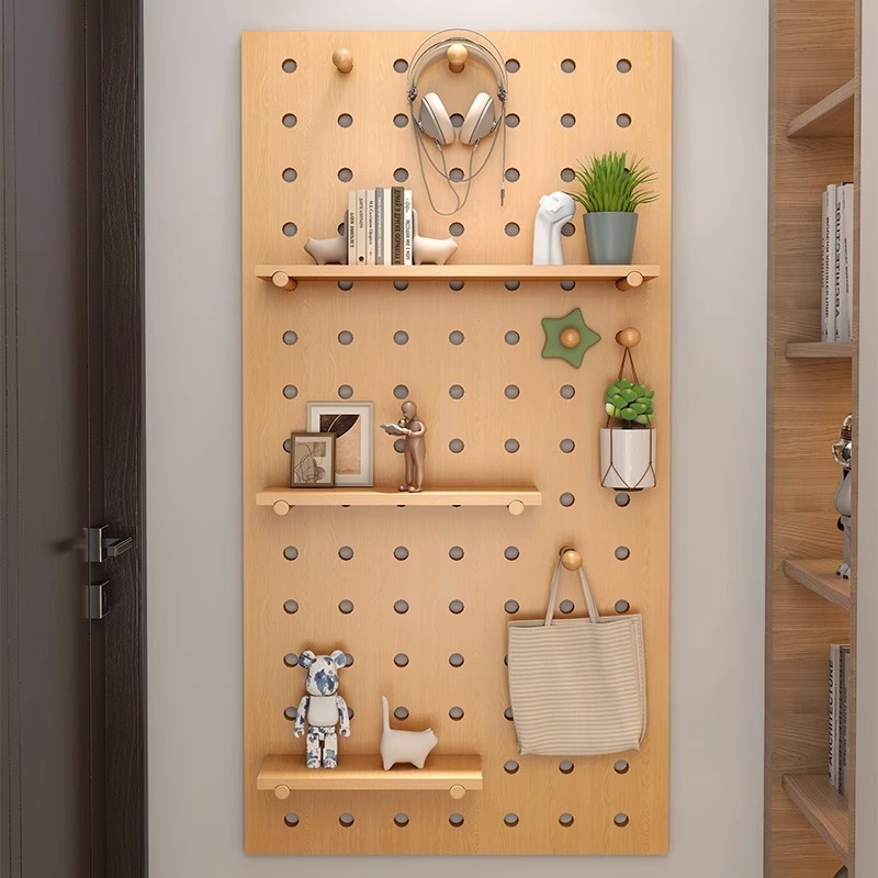 High quality household hook storage Pegboard Wall Shelves Wood Mounted Organizer