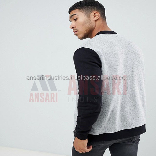 Men Sweatshirt cationic two tone fleece winter sweatshirt contrast long sleeve 80% Cotton 20% polyester blend breathable sweater