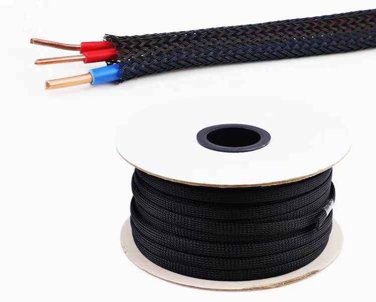 Flame Retardant PET-3mm Braided Sleeve Self-extinguished Expandable Cable Sleeving Spiral Wrapping 3 inch braided cable sleeve