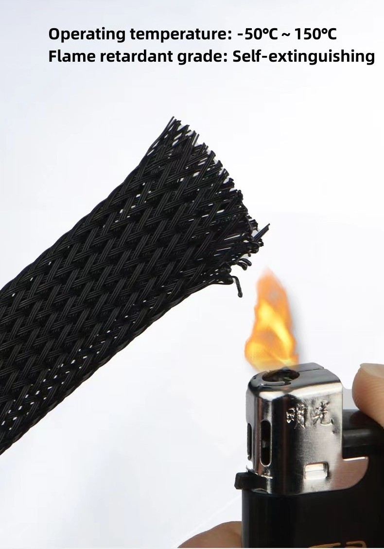 4~100mm Self-extinguished Cable protection PET-4/6/ 8/10mm Nylon black expandable sleeve pet braided cable sleeving