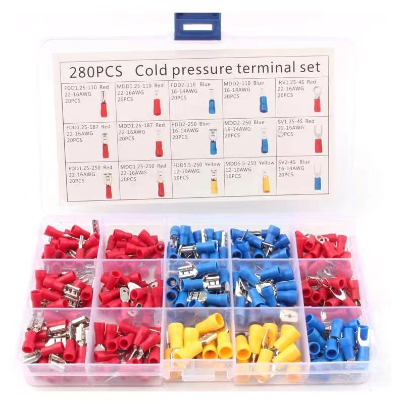 280PCS Combination insulated terminals Kit Pre- insulated cold-press crimp terminal set FDD/MDD crimp insulated terminals Set