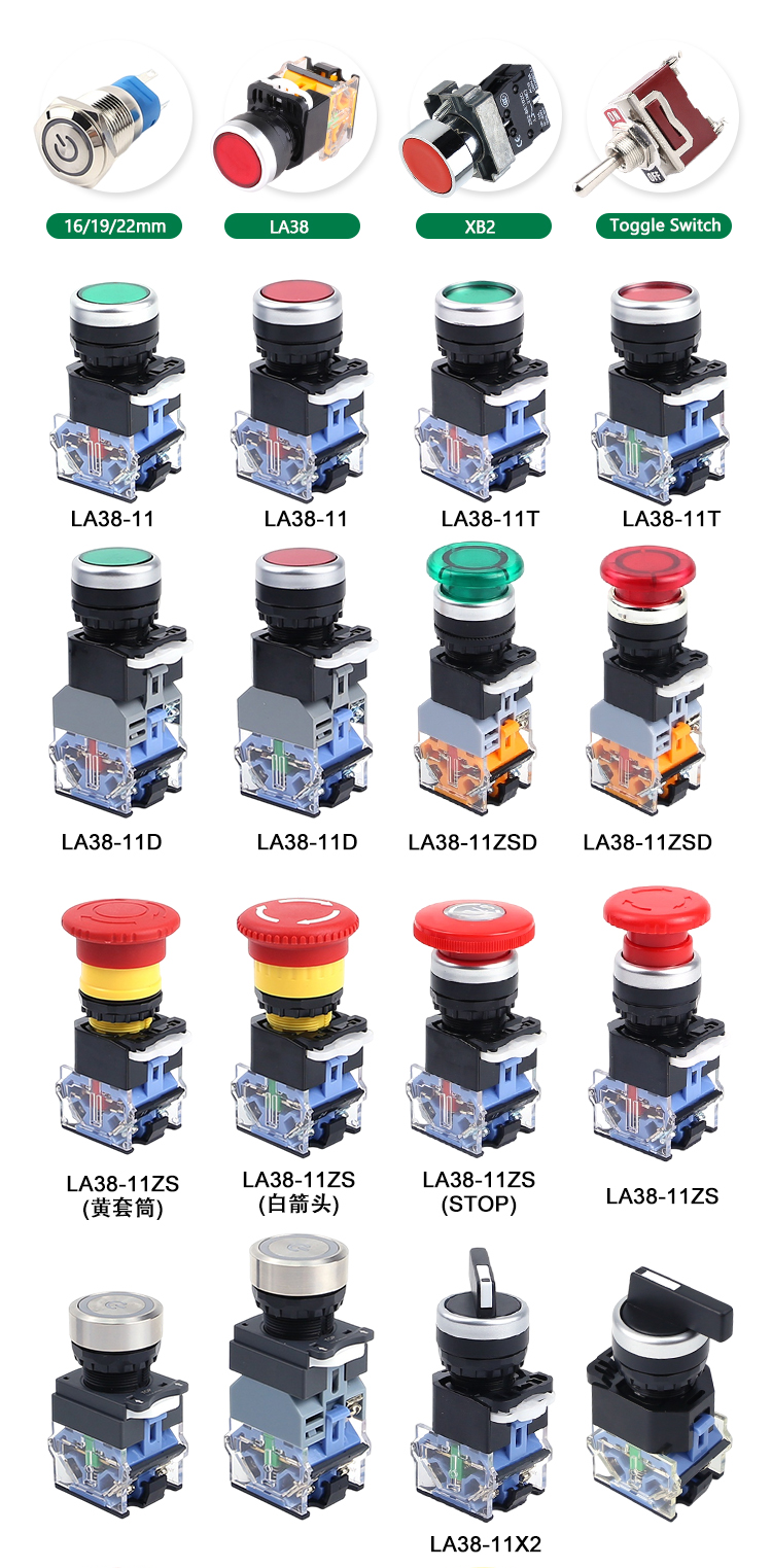 LA38 Mushroom Self-Resetting Rotary Head metal push button switch Stop Push Button Switch momentary push button switch