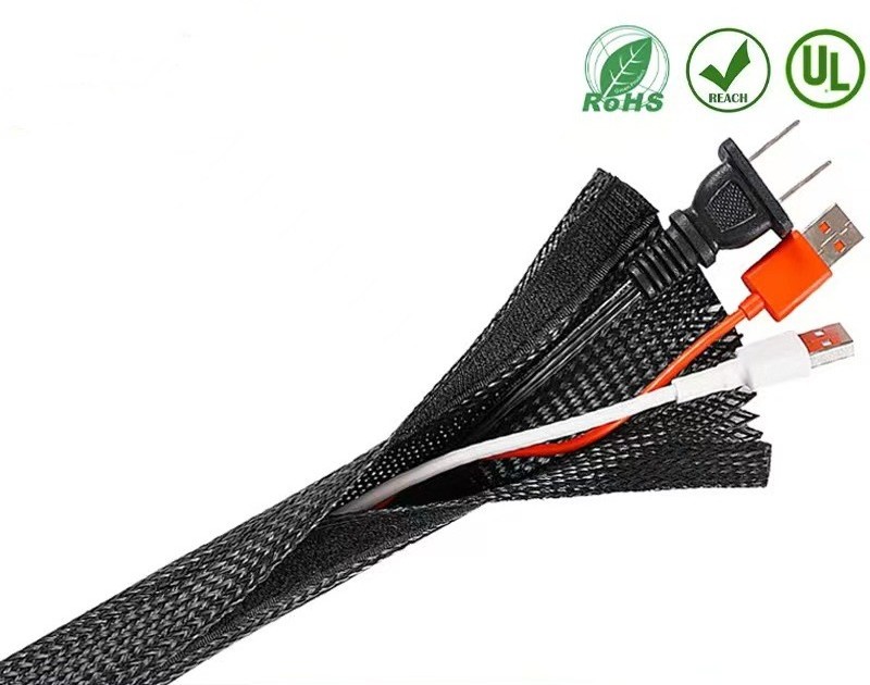 4~100mm Self-extinguished Cable protection PET-4/6/ 8/10mm Nylon black expandable sleeve pet braided cable sleeving