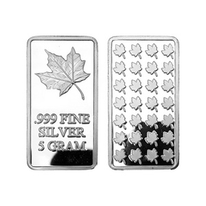 5 GRAM .999 FINE PURE SOLID SILVER BAR / MAPLE LEAF