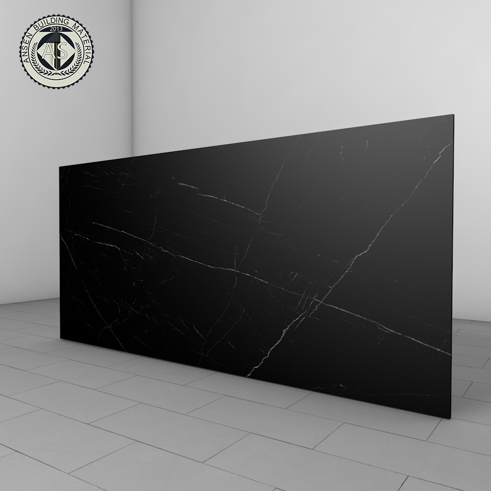 Smooth Finish Black Porcelain Slab Sintered Stone Slabs Tiles for Kitchen