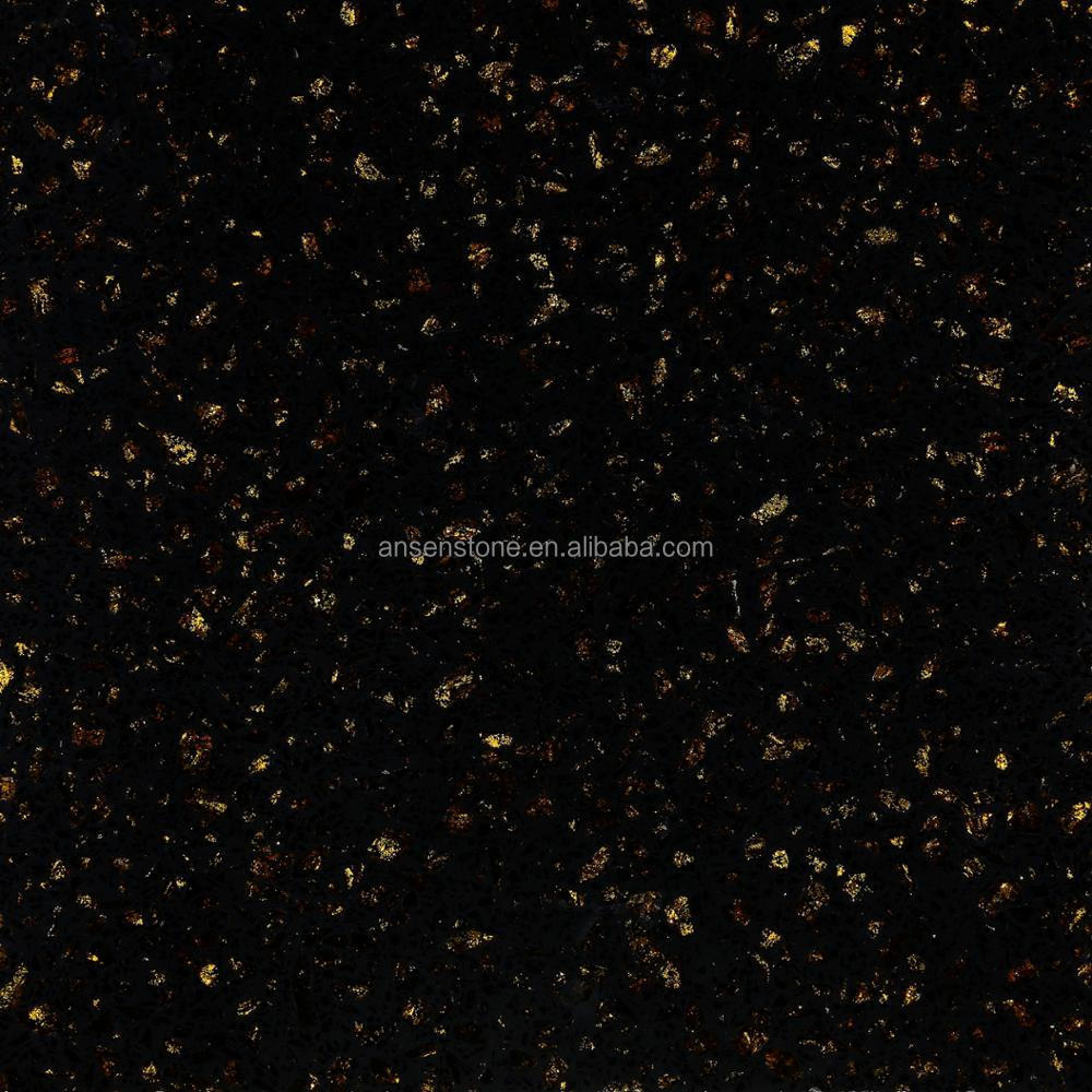 New Design Polished Golden Black Galaxy Sparkle Slab Solid Surface Engineered Artifical Quartz Stone Quartz Bathroom Top