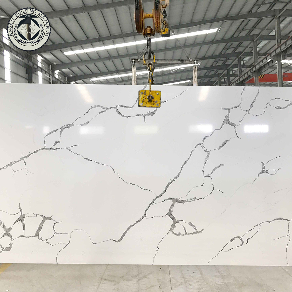 Calacatta quartz slabs white quartz countertops with black veins quartz stone slab