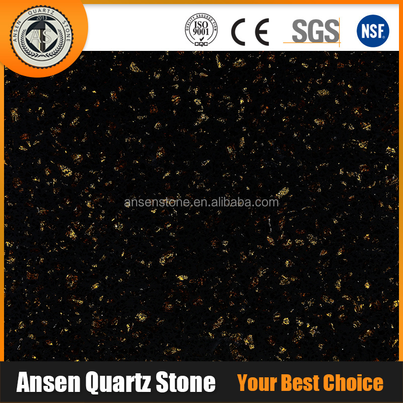 New Design Polished Golden Black Galaxy Sparkle Slab Solid Surface Engineered Artifical Quartz Stone Quartz Bathroom Top