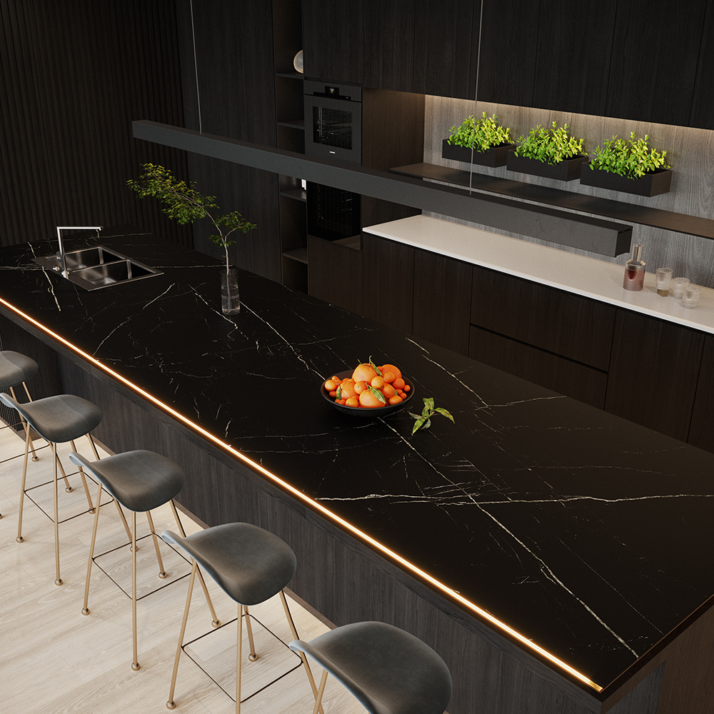 Smooth Finish Black Porcelain Slab Sintered Stone Slabs Tiles for Kitchen