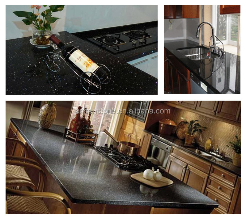 New Design Polished Golden Black Galaxy Sparkle Slab Solid Surface Engineered Artifical Quartz Stone Quartz Bathroom Top