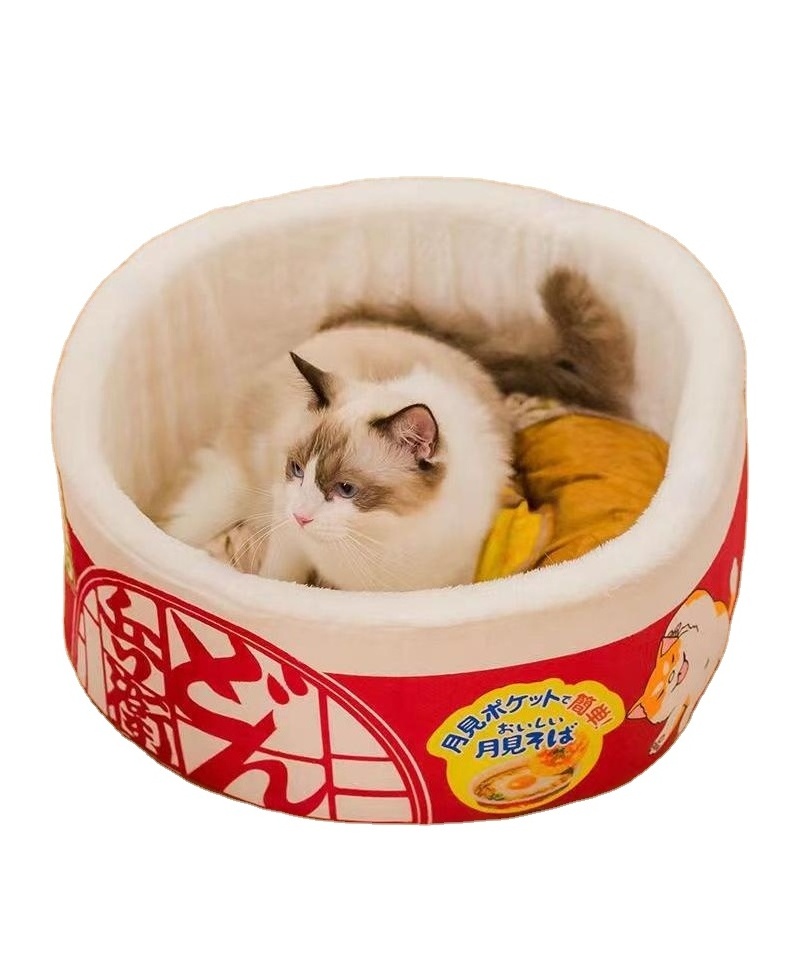 Instant Noodle Bucket Dog Nest Pet Nest Winter Warm Closed Round Felt cat's Nest Ramen Cat Bed