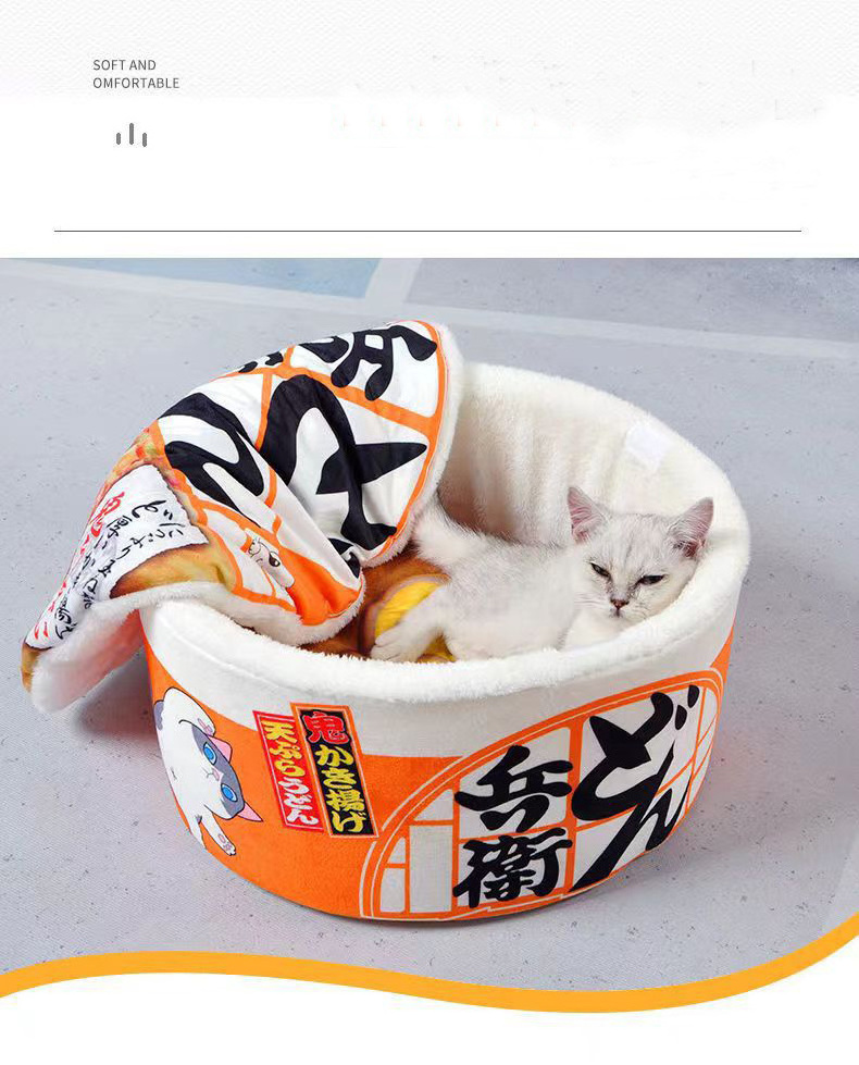 Instant Noodle Bucket Dog Nest Pet Nest Winter Warm Closed Round Felt cat's Nest Ramen Cat Bed