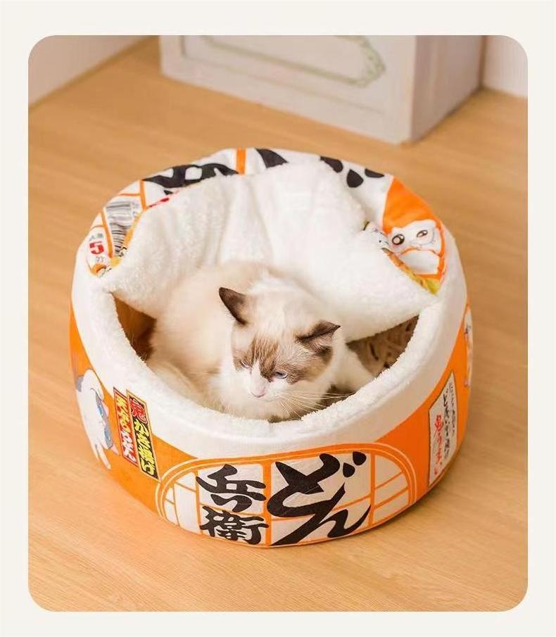 Instant Noodle Bucket Dog Nest Pet Nest Winter Warm Closed Round Felt cat's Nest Ramen Cat Bed