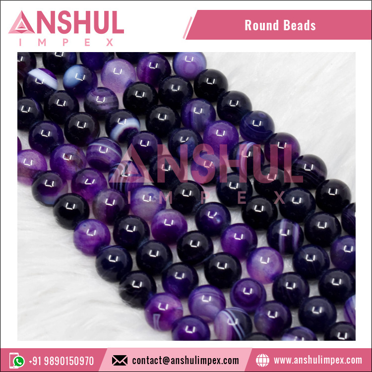 Wide Range of Modern Design Top Selling Carved Crystal Banded Agate Purple 14MM Round Gemstone Beads Loose Stone Beads