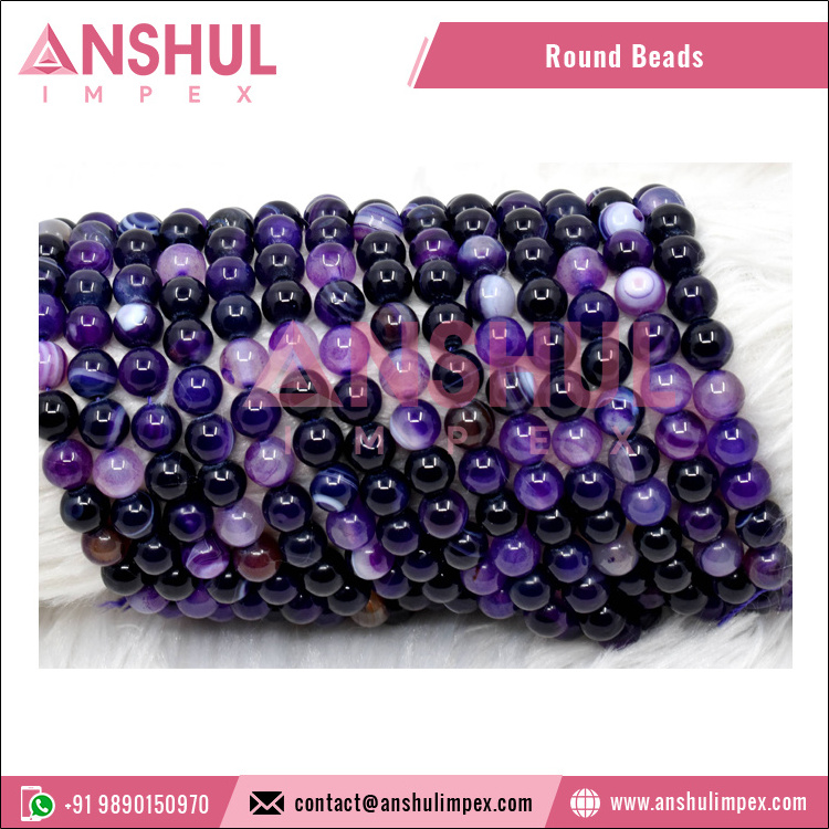 Wide Range of Modern Design Top Selling Carved Crystal Banded Agate Purple 14MM Round Gemstone Beads Loose Stone Beads