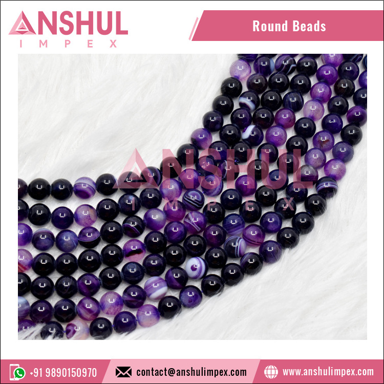 Wide Range of Modern Design Top Selling Carved Crystal Banded Agate Purple 14MM Round Gemstone Beads Loose Stone Beads