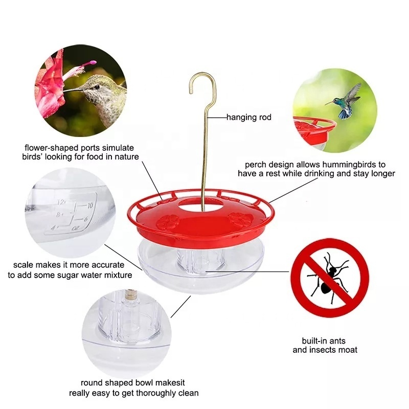 factory price Hanging hummingbird bird water feeder Bird Feeders for Outside Hanging  ABS+PS plastic stainless steel Hummingbird