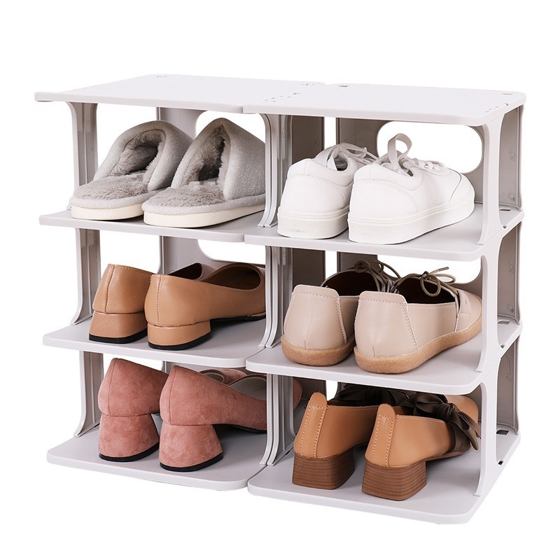 W300 Plastic Shoe Rack  Multifunction Free Standing Shoe Shelf Foldable Shoe Rack Entryway Storage