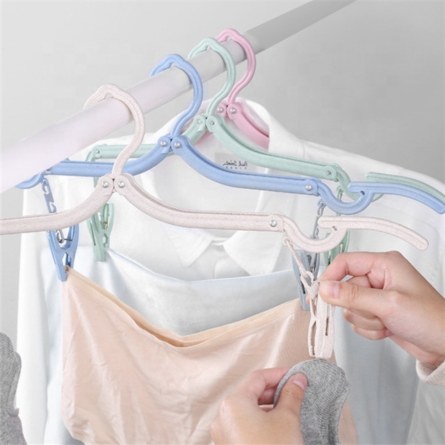 wheat straw Travel Hangers Foldable with Clips Folding Clothes Hangers Collapsible Coat Hanger Travel Drying Rack for Cloth