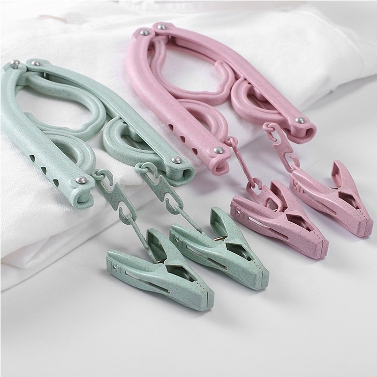 wheat straw Travel Hangers Foldable with Clips Folding Clothes Hangers Collapsible Coat Hanger Travel Drying Rack for Cloth