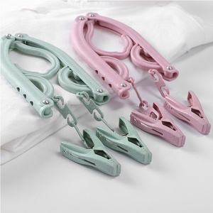 wheat straw Travel Hangers Foldable with Clips Folding Clothes Hangers Collapsible Coat Hanger Travel Drying Rack for Cloth