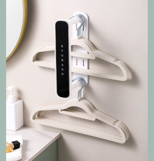 Retractable Two Tier Domestic Hanger Storage Rack Wall Mounted Hanger Storage Suitable for Coat hanger storage rack