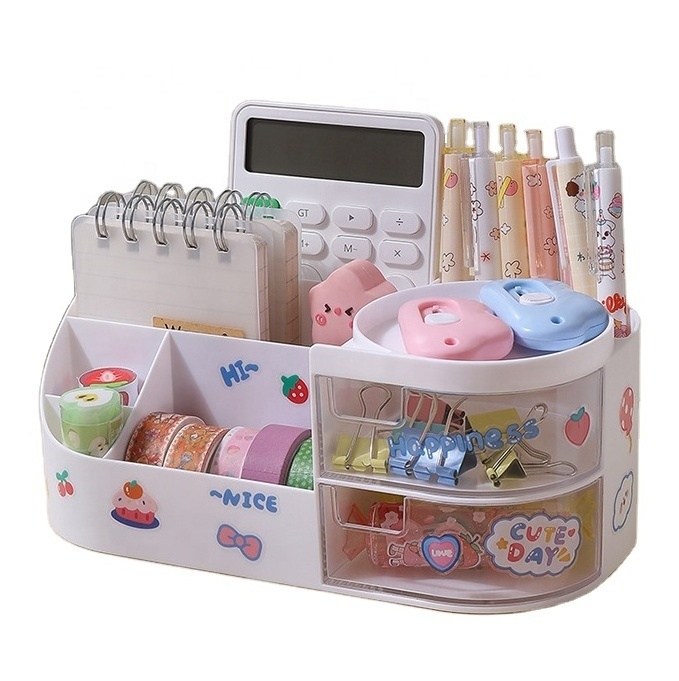 Desk Organizer Office Supplies Caddy with Pencil Holder and Drawer for Desktop Accessories