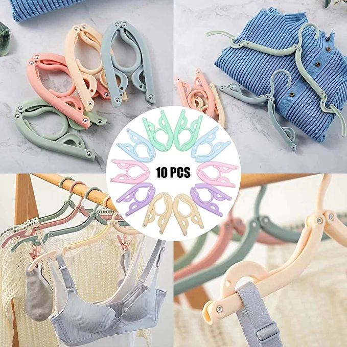 A7050R Plastic Foldable Non-Slip Lightweight travel hanger Portable Travel Clothes Hangers with Clips Travel Accessories