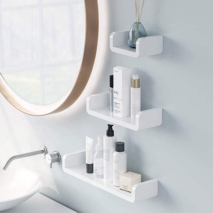 Adhesive Floating Shelves Non Drilling Bathroom Shelf Organizer for Home Wall bathroom storage organizer rack