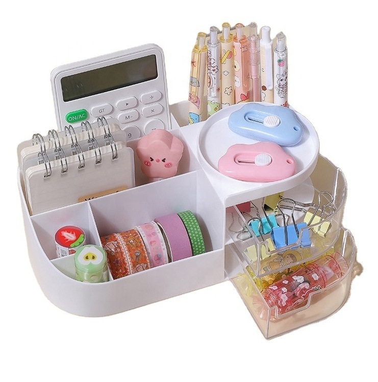 Desk Organizer Office Supplies Caddy with Pencil Holder and Drawer for Desktop Accessories