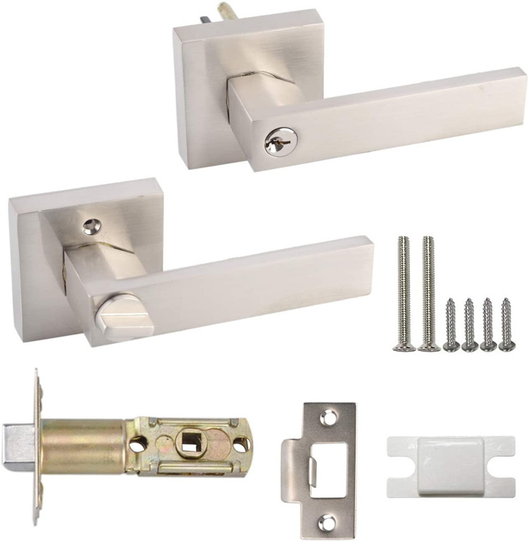 Factory Wholesale Heavy duty Square Lever Handle lock entrance Privacy ET Brass Satin Nickle Door Handle Lever Lock