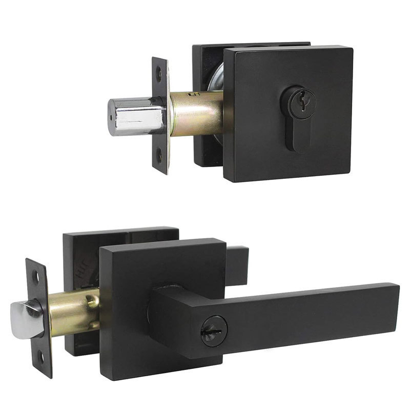 Door Lock Handle Set Black Square 3 Lever Lock Zinc Alloy heavy Duty brass door locks and handles