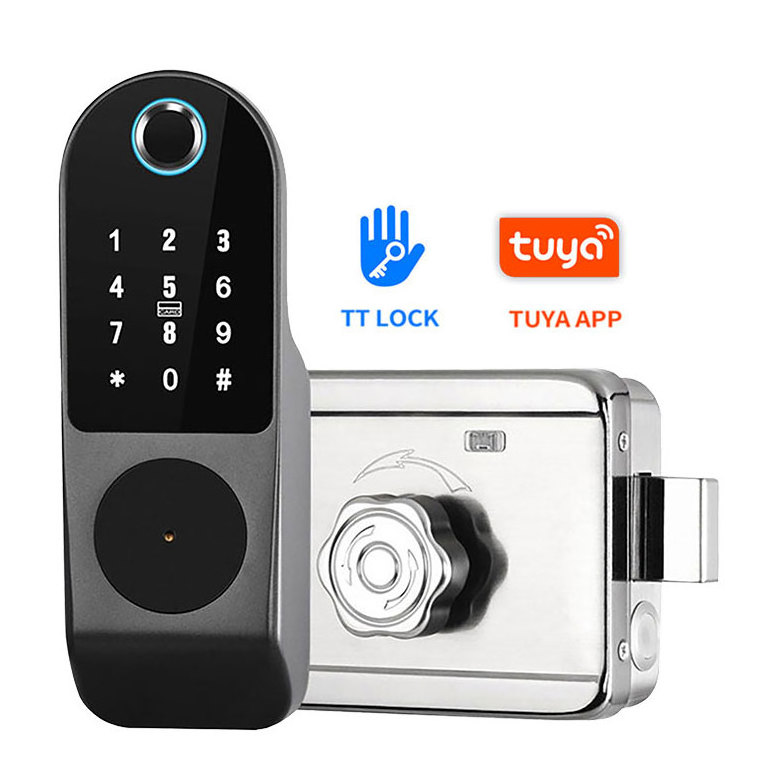 Digital Wireless Smart Fingerprint Password Card Gate Electric Rim Door Locks Wifi APP Outdoor Intelligent Lock