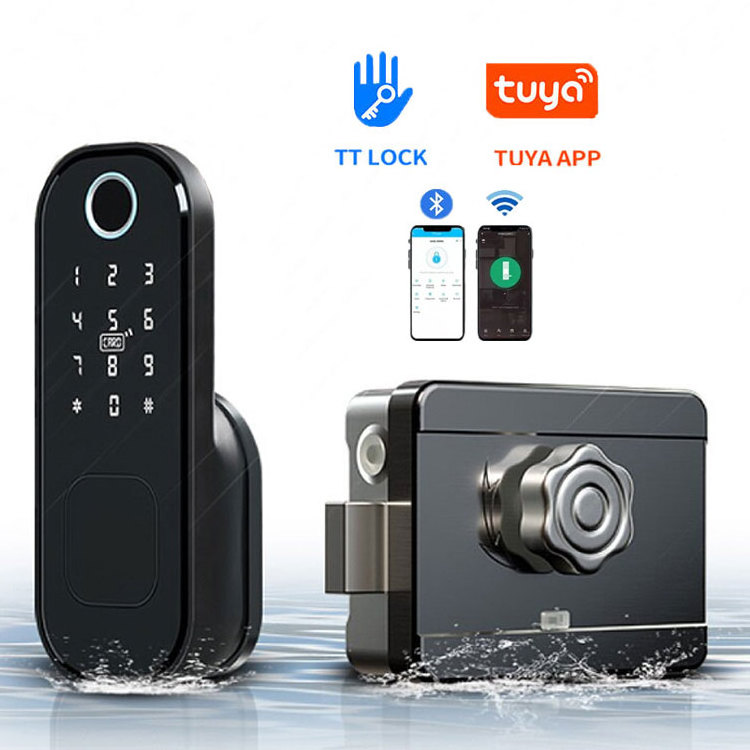 Digital Wireless Smart Fingerprint Password Card Gate Electric Rim Door Locks Wifi APP Outdoor Intelligent Lock