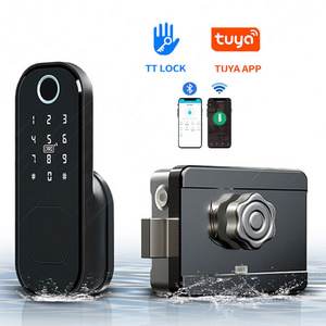 Digital Wireless Smart Fingerprint Password Card Gate Electric Rim Door Locks Wifi APP Outdoor Intelligent Lock