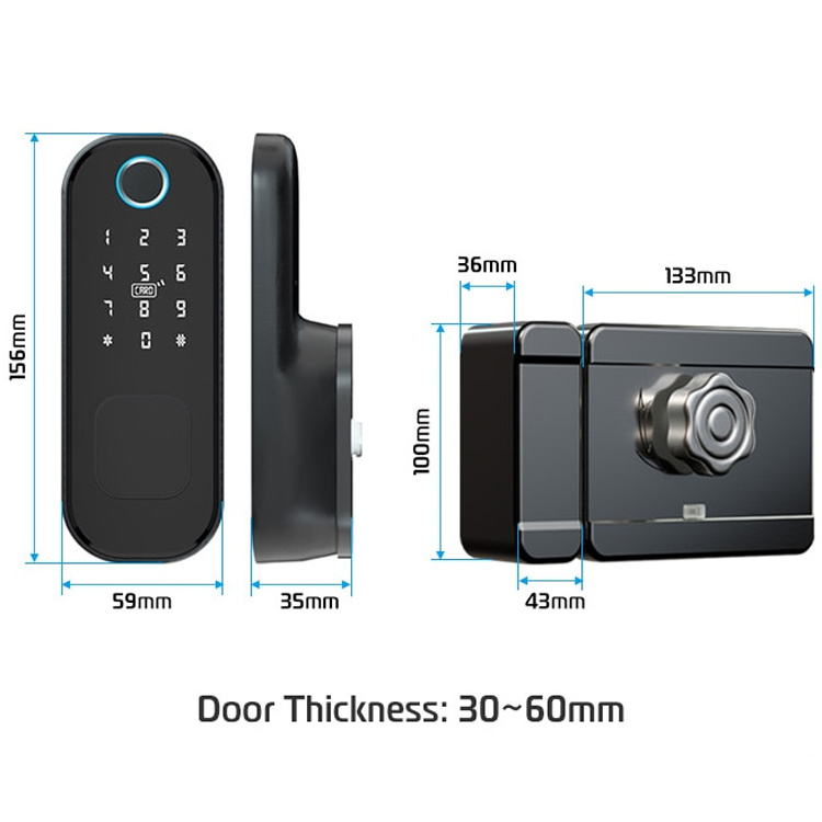 Digital Wireless Smart Fingerprint Password Card Gate Electric Rim Door Locks Wifi APP Outdoor Intelligent Lock