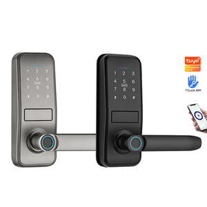 Aluminum Sliding Digital Door Knob Lock With Electronic Keypad Lever Door Handles Smart Lock Door Tuya