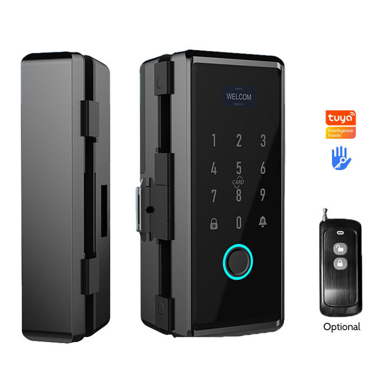 Wifi Tuya App Remote Control Smart Fingerprint With Ic Card Password Sliding Aluminium Frame Glass Door Lock