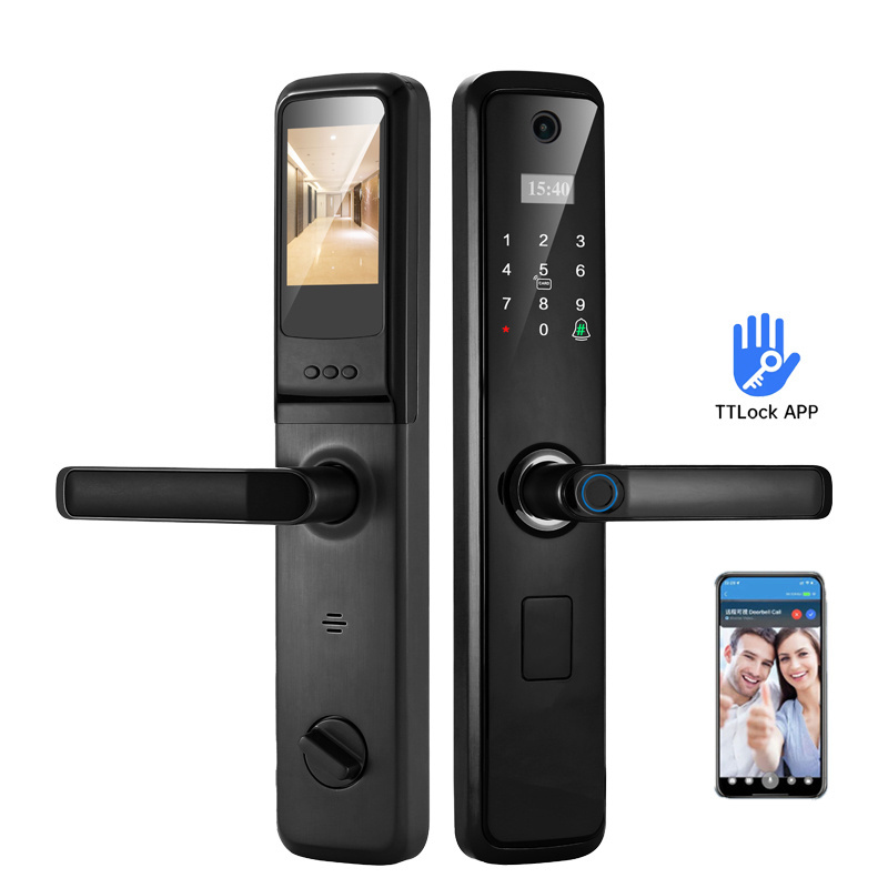 Hot Sale Biometric WiFi APP Tuya Lock Password Card Smart Digital wifi door lock with camera