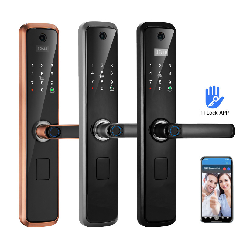 Hot Sale Biometric WiFi APP Tuya Lock Password Card Smart Digital wifi door lock with camera