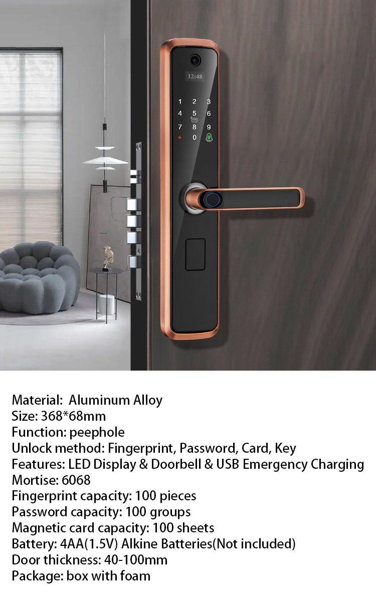 Fingerprint Smart Door Lock Password Keyless Apartment Room Tuya APP Camera Digital Door Lock doorbell camera