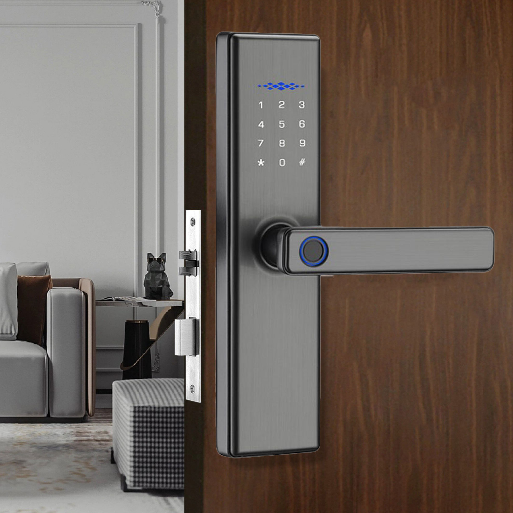 Hotel door lock aluminum alloy Password fingerprint card remote handle tuya ttlock wifi Bluetooth interior smart lock