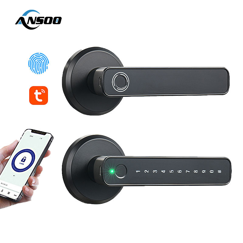 Electric Handle Lock TUYA Smart Home Door Lock Biometric fingerprint lock cerradura inteligente con huella digital