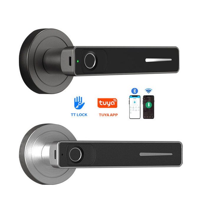 Ferreteria Fingerprint Lever Locks Electronic Bedroom Door Keyless Two Way Handle Lock