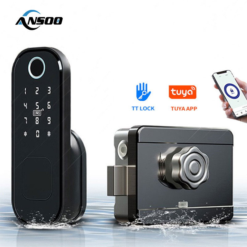 Waterproof Double Side Fingerprint Password Smart Rim Gate Door Lock RFID Card Digital Electric Smart Locks