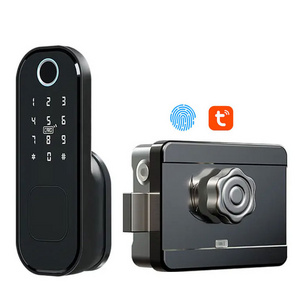 Factory OEM Tuya APP Smart Door Rim lock Electronic Security Finger print Keypad Gate Locks